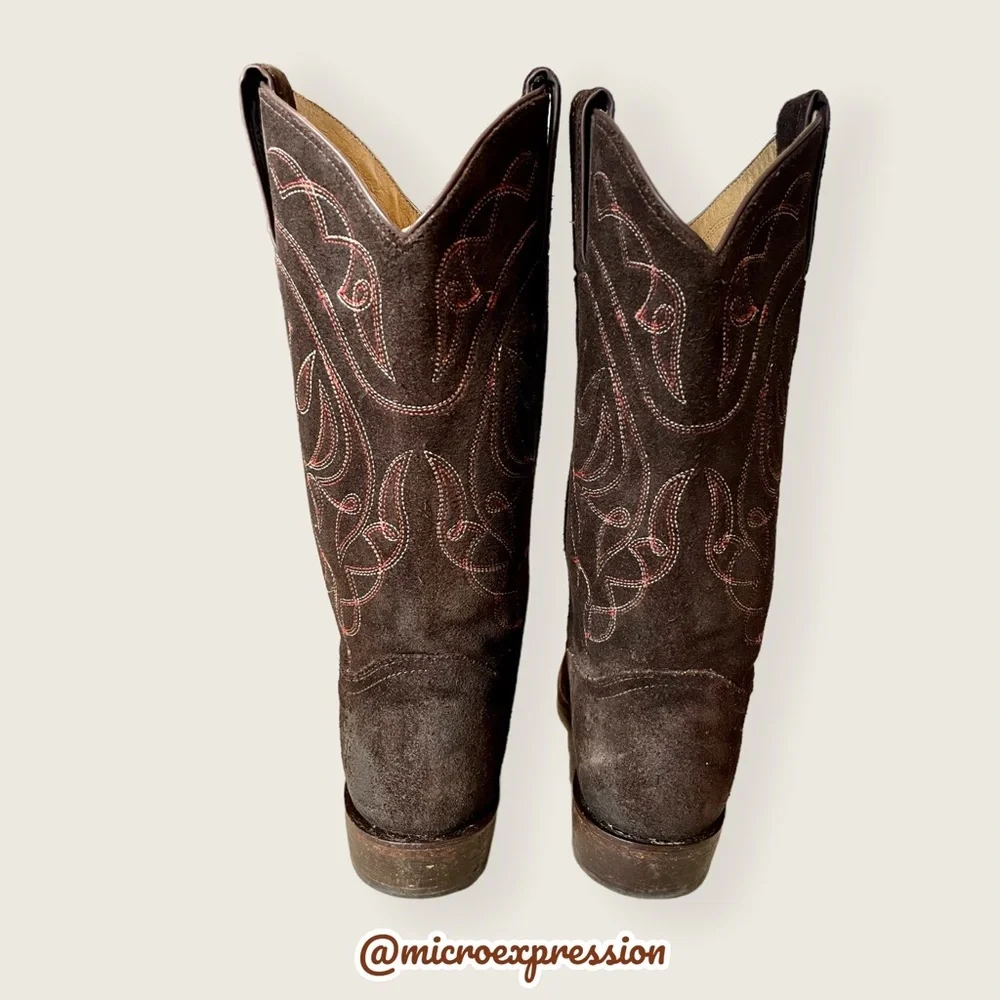 Frye Billy Vintage Brown Suede Embroidered Pull-On Cowgirl Pointed Toe Cute Boot - Picture 8 of 13